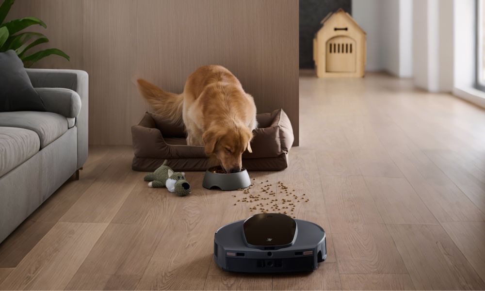 Robot vacuum cleaner cleaning wooden floor